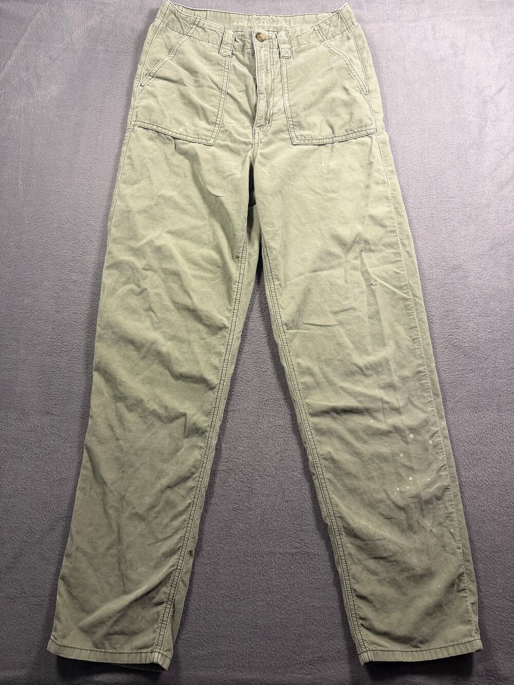 American Eagle High Rise Corduroy Wide Leg Pants Khaki Olive Green Womens Size 8